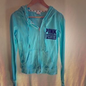 PINK Victoria Secret Turquoise Zip Up Hoodie